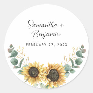 Sunflower Eucalyptus Wedding Favour Classic Round Sticker