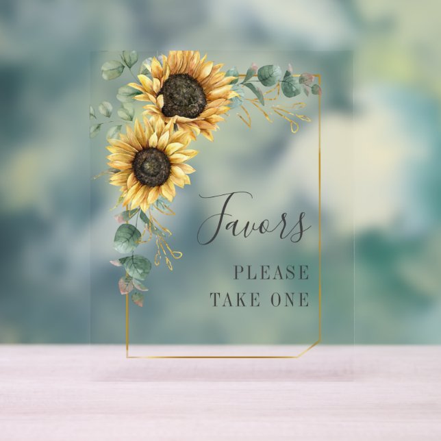 Sunflower Eucalyptus Wedding Favours Acrylic Sign (Neutral)