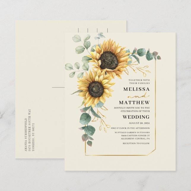 Sunflower Eucalyptus Wedding Floral Invitation (Front/Back)