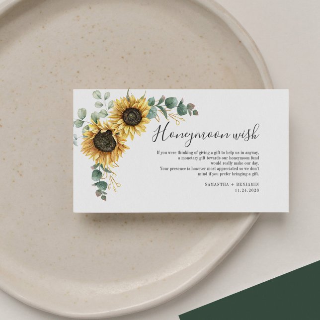 Sunflower Eucalyptus Wedding Honeymoon Wish Enclosure Card (Creator Uploaded)