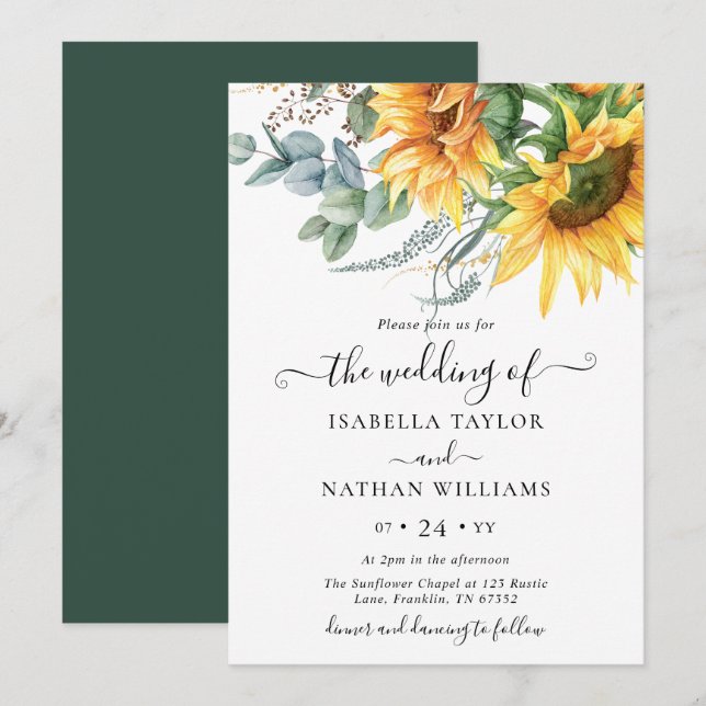 Sunflower Eucalyptus Wedding Invitation (Front/Back)