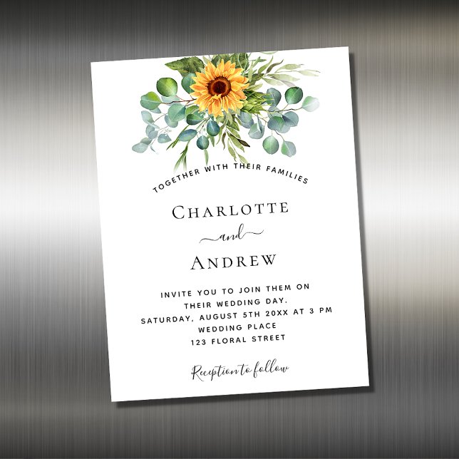 Sunflower eucalyptus wedding invitation magnet (Creator Uploaded)