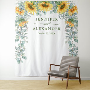 Sunflower Eucalyptus Wedding Photo Backdrop Tapestry