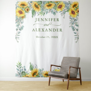 Sunflower Eucalyptus Wedding Photo Backdrop Tapestry