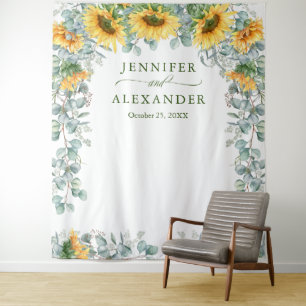 Sunflower Eucalyptus Wedding Photo Backdrop Tapestry