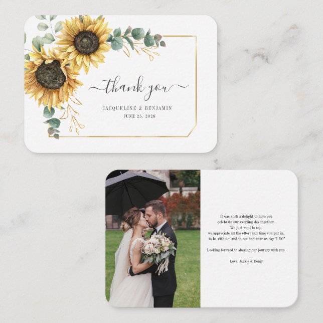 Sunflower Eucalyptus Wedding Photo Thank You Card (Front/Back)