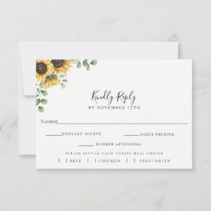 Sunflower Eucalyptus Wedding RSVP Meal Choice Card