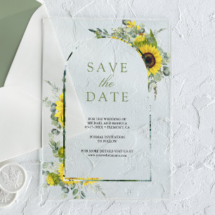 Sunflower Eucalyptus Wedding Save the Date Acrylic Invitations