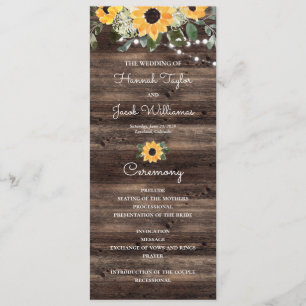 Sunflower Eucalyptus Wood Wedding Program Programme