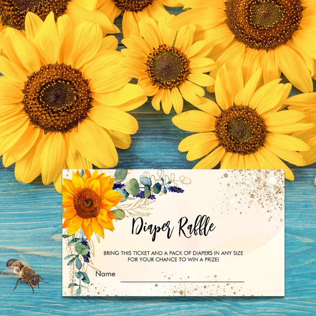 Sunflower eucapyptus diaper raffle ticket enclosure card (Creator Uploaded)