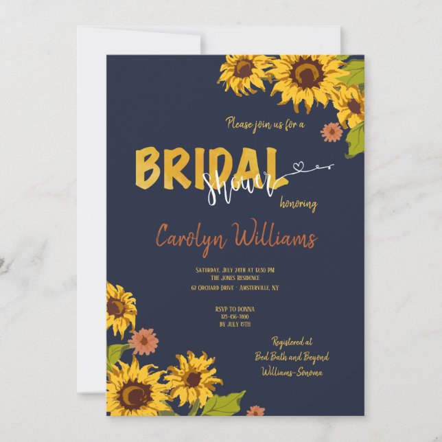 Sunflower Evening Bridal Shower Invitation (Front)