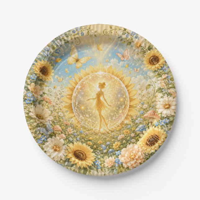 Sunflower Fairy Meadow Paper Plates (Front)