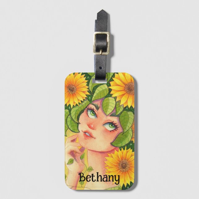 Sunflower Fairy Personalised Luggage Tag (Front Vertical)