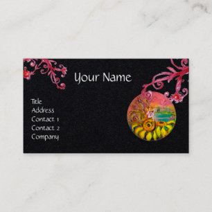 SUNFLOWER FAIRY ,Purple Red Flourishes Black Paper Business Card