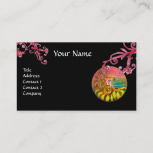 SUNFLOWER FAIRY ,Purple Red Flourishes in Black Business Card