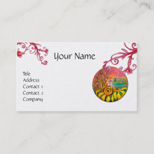 SUNFLOWER FAIRY ,Purple Red Flourishes White Pearl Business Card