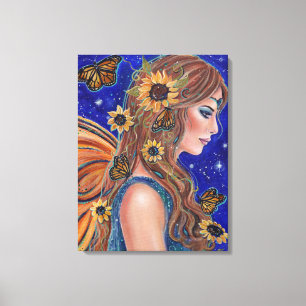 Sunflower fairy with butterflies art by Renee Canvas Print