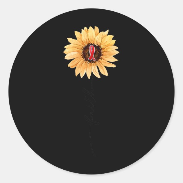 Sunflower FAITH Burgundy Ribbon Brain Aneurysm Awa Classic Round Sticker (Front)