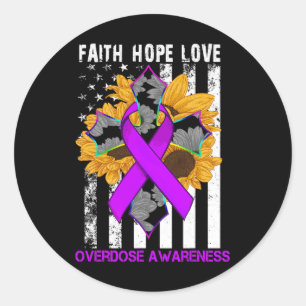 Sunflower Faith Hope Love Cross And Flag Overdose Classic Round Sticker