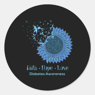 Sunflower Faith Hope Love Diabetes Awareness Diabe Classic Round Sticker
