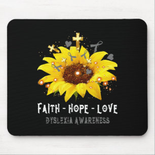 Sunflower Faith Hope Love Dyslexia Awareness Tee Mouse Mat