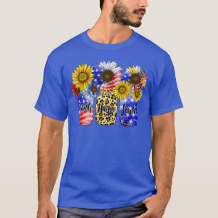 Sunflower Faith Hope Love US Flag 4th Of July Mens T-Shirt