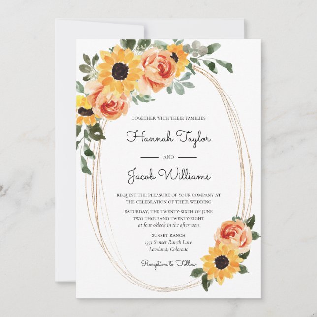 Sunflower Fall Boho Terracotta Wedding Invitation (Front)