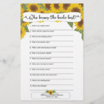 Sunflower Fall Bridal Shower Games,  3632<br><div class="desc">This two-sided game sheet can be personalised by adding the bride's name and shower date.  Please check out this entire collection to see other matching pieces!</div>