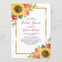 Sunflower Fall Floral Gold Border Bridal Shower