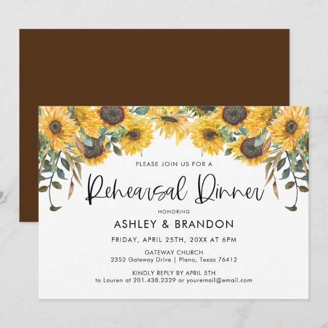 Sunflower Fall Rehearsal Dinner Invitation (Front/Back)