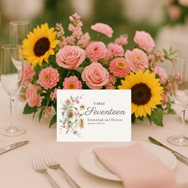 Sunflower Fall Watercolor Floral Wedding Table Number (Creator Uploaded)