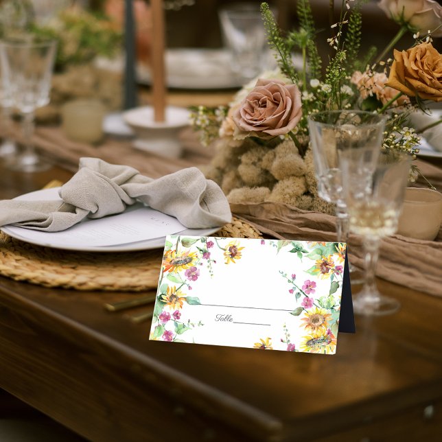 Sunflower Fall Watercolor Florals Wedding Place Card (Creator Uploaded)