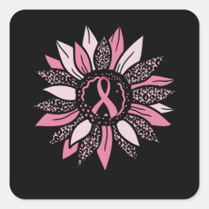 Sunflower Family Matching Breast Cancer Awareness Square Sticker
