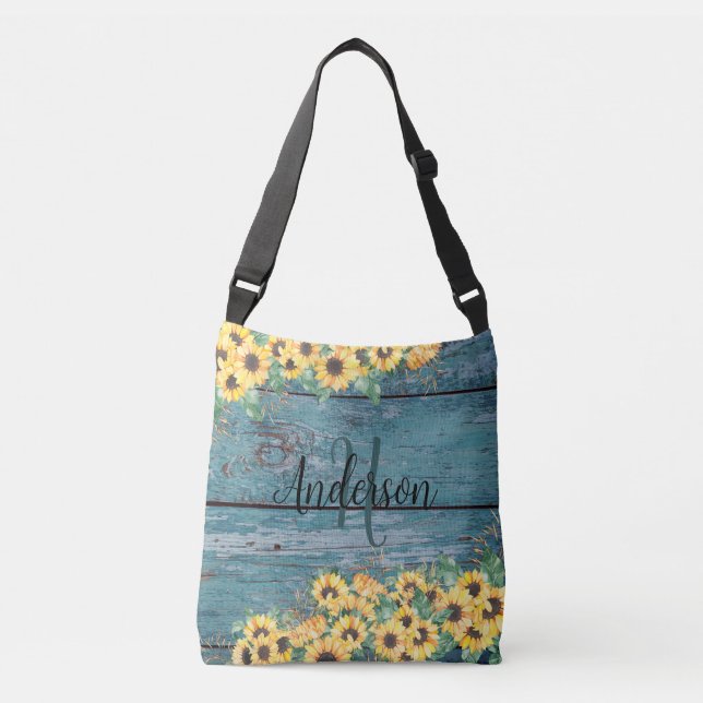 Sunflower Family Name Blue  Crossbody Bag (Front)