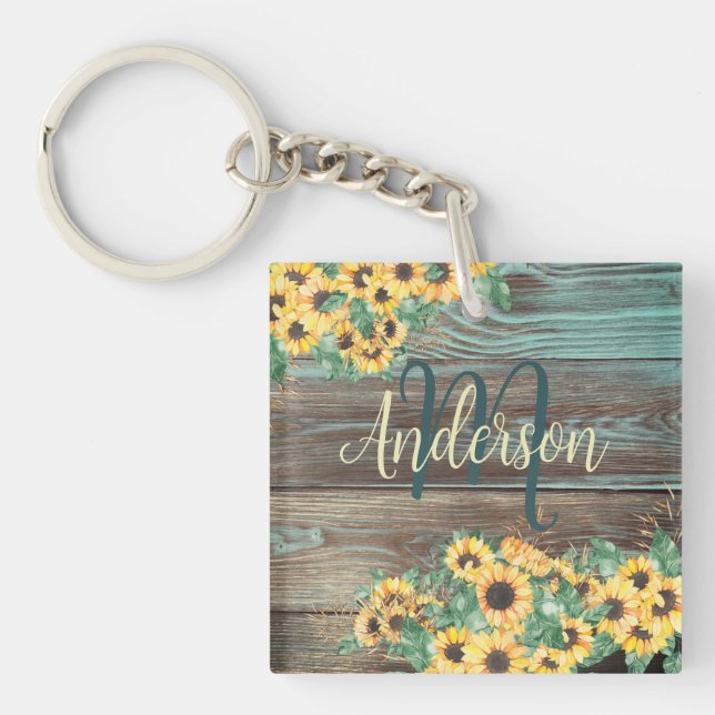 Sunflower Family Name Farmhouse Key Ring (Front)