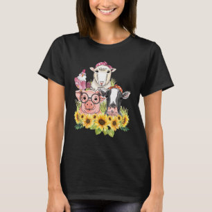 Sunflower Farm Animals Chicken Sheep Cow Pig T-Shirt