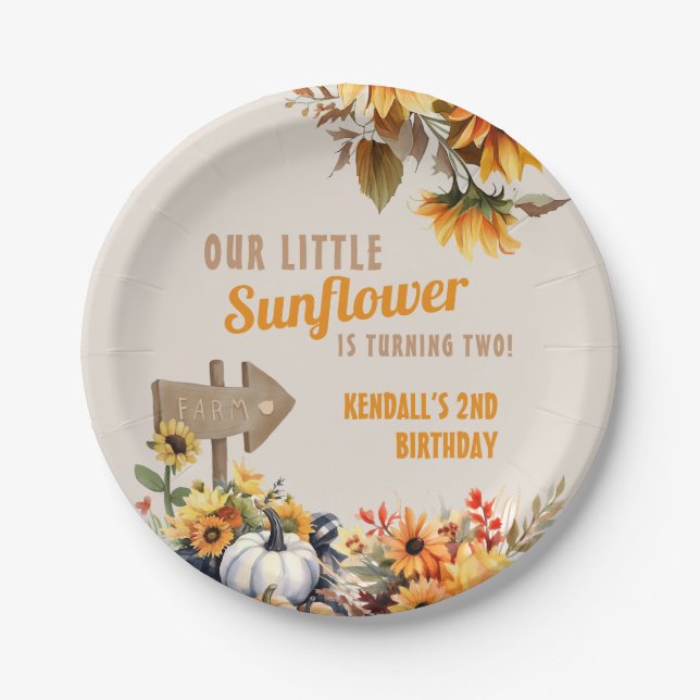 Sunflower Farm Fall Birthday Paper Plate (Front)