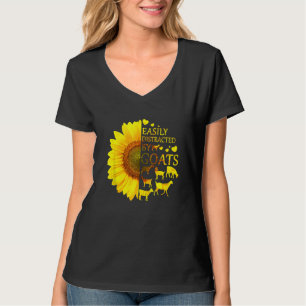 Sunflower Farmer Funny Goat Lover Easily Distracte T-Shirt