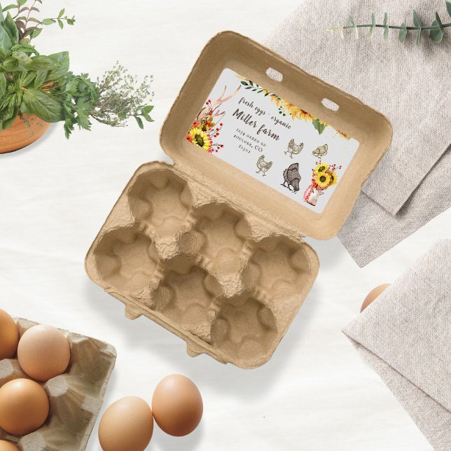 Sunflower Farmhouse Rustic Script Egg Carton Label (Creator Uploaded)