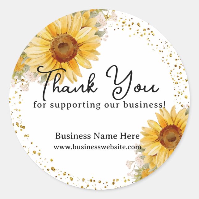 Sunflower Faux Gold Glitter Business Wedding Classic Round Sticker (Front)