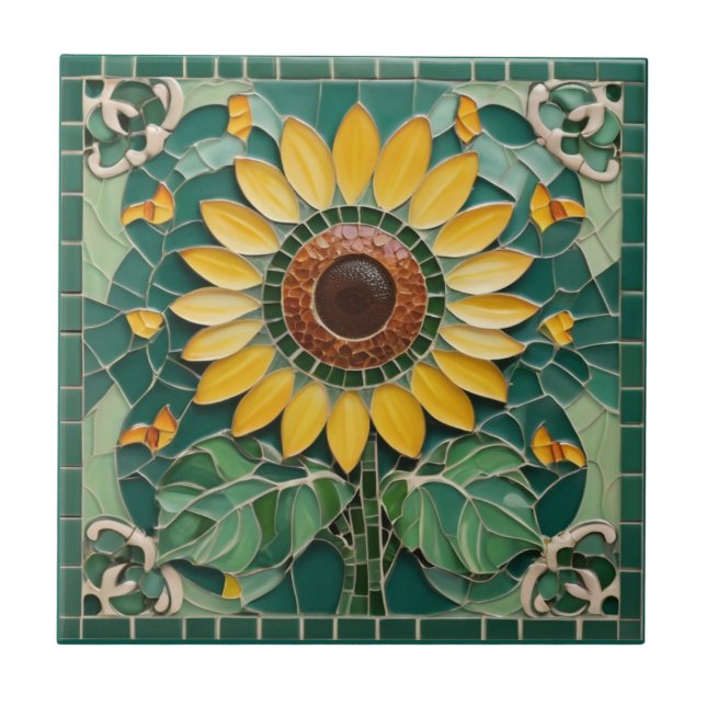 Sunflower Faux Mosaic Dark Green Tile (Front)