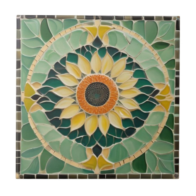 Sunflower Faux Mosaic Green Tile (Front)