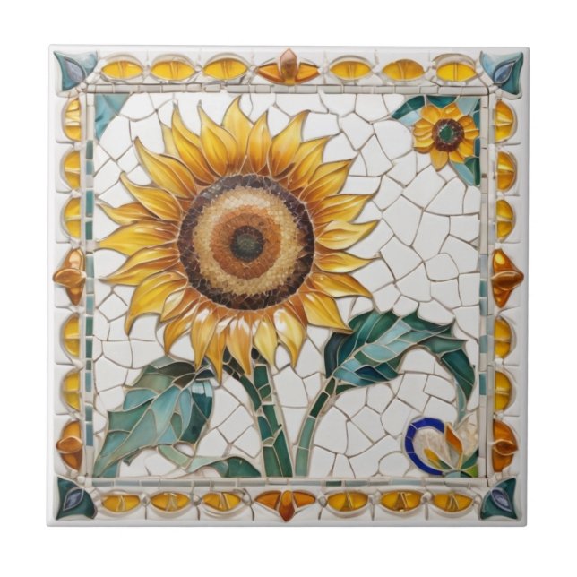 Sunflower Faux Mosaic White Tile (Front)