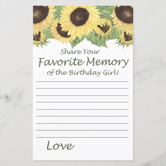 sunflower Favourite Memory of the Birthday Girl (Front)