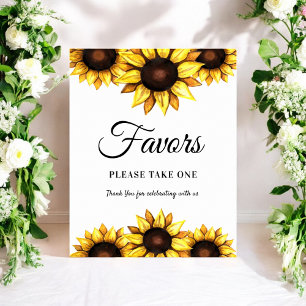 Sunflower Favours Sign White Yellow  Poster