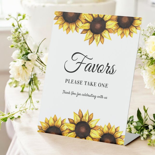 Sunflower Favours Wedding Yellow White  Pedestal Sign (Creator Uploaded)