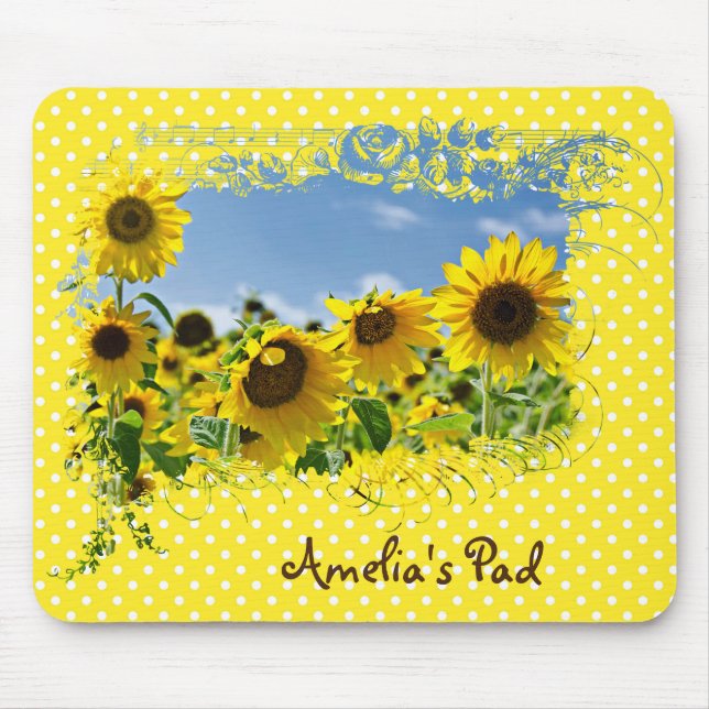 Sunflower Field and Polka Dots Mouse Mat (Front)