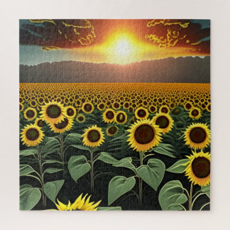 sunflower field at sunset jigsaw puzzle