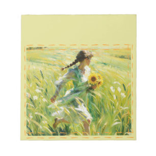 Sunflower Field Girl Popular Notepad   Summer Mead