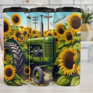 Sunflower Field Green Tractor Summer Thermal Tumbler